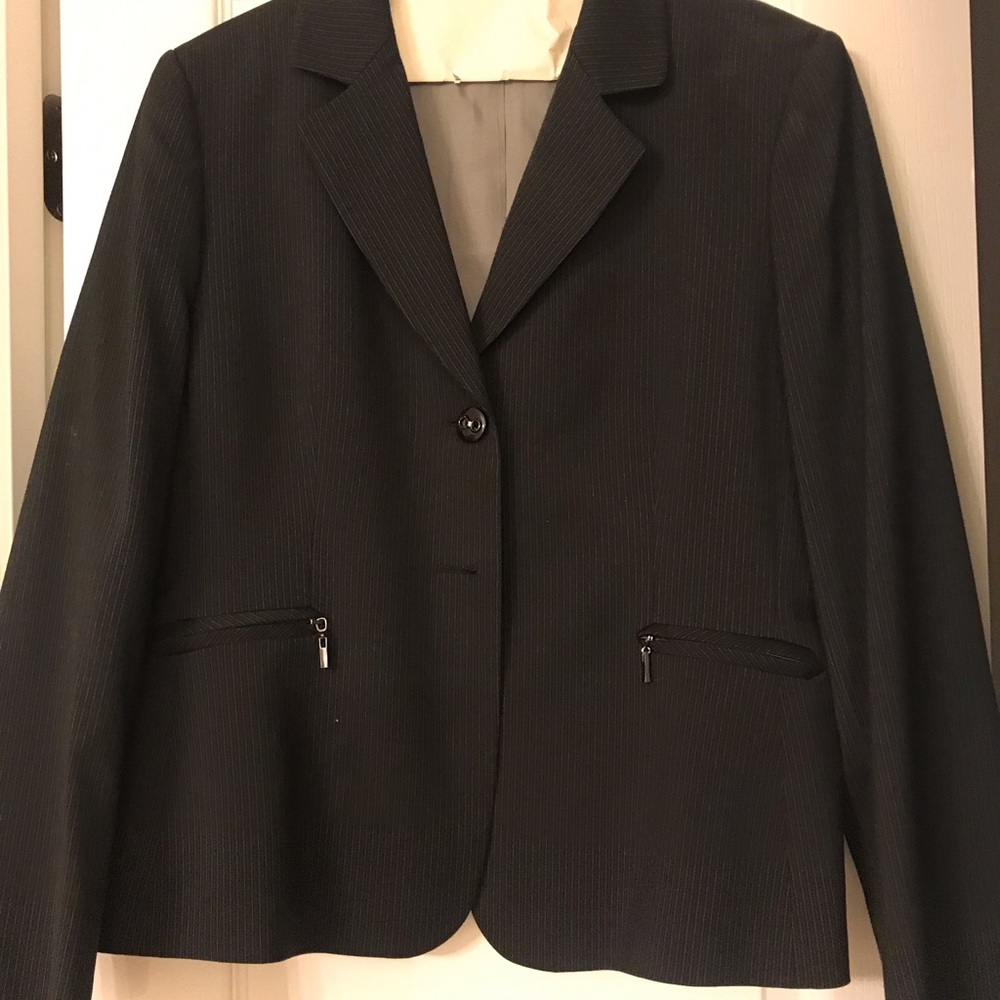 Black Women’s Pantsuit with faint Grey Pinstripes